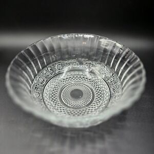 KIG Malaysia 7.75" Serving Bowl Pressed Glass Clear Fleur de Lis Trellis Design